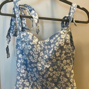 Blue Floral Tie-Strap Sundress Top
